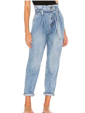 Anine Bing The Everly Light Blue High-Waist Paperbag Jeans with Tie Belt